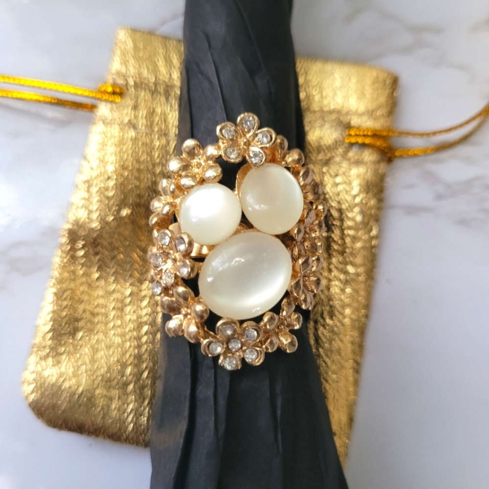 White Jeweled Adjustable Ring